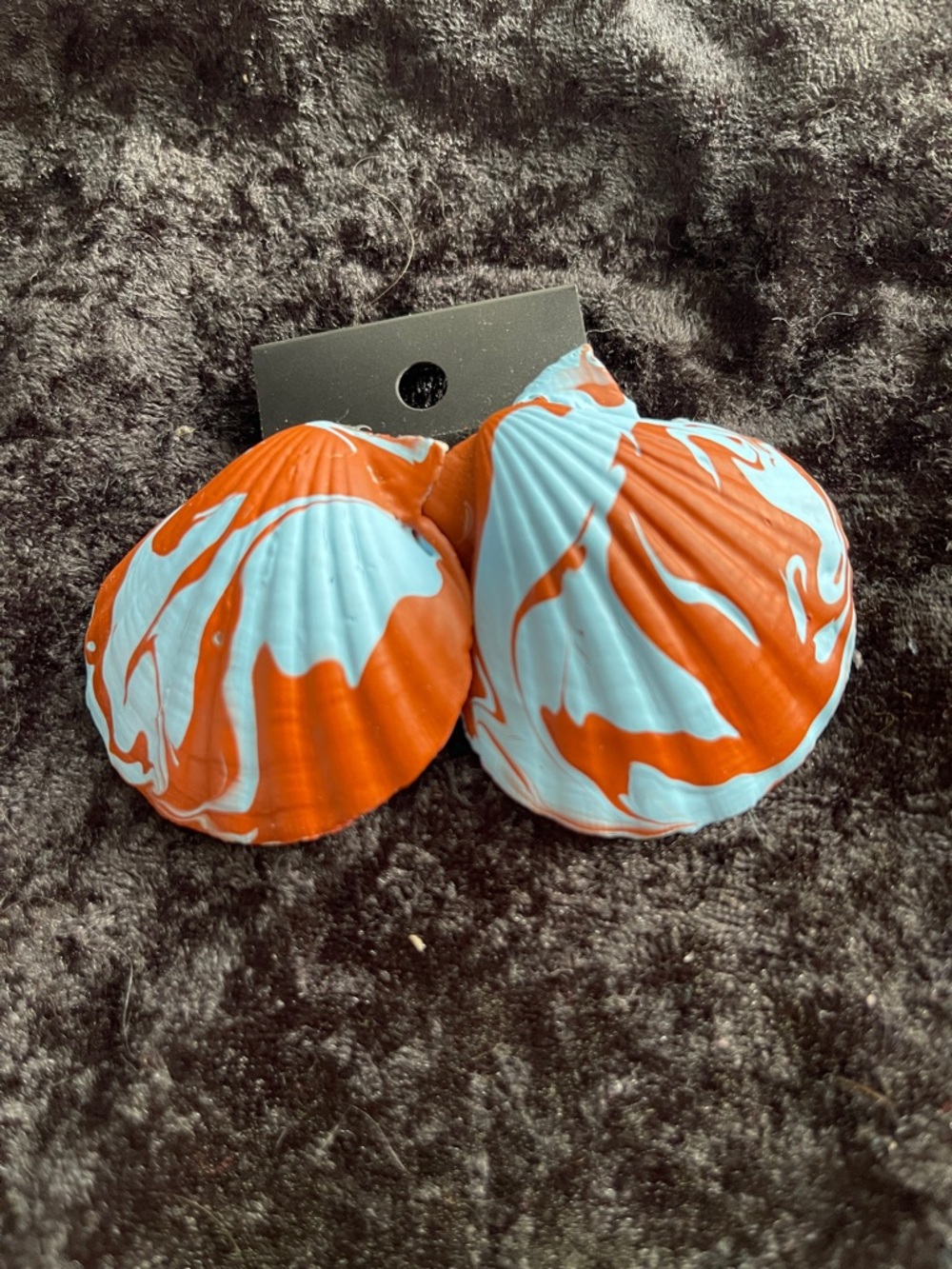 Handmade Painted Seashell Statement Earrings - Blue & Brown